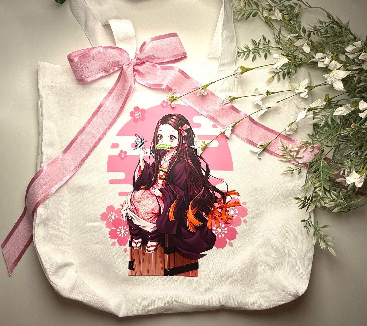 Cherry Blossom Anime Girl Tote Bag