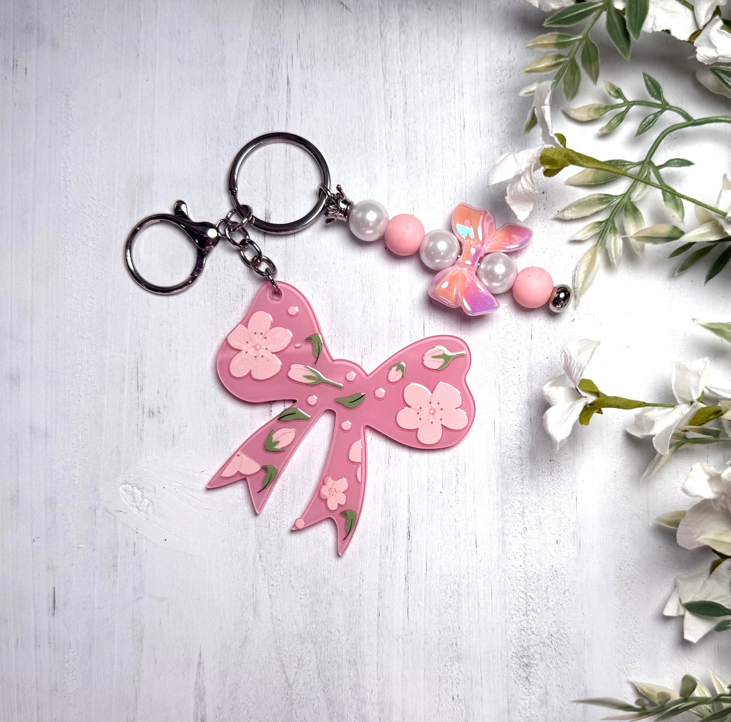 Acrylic Pink Coquette Beaded Keychain