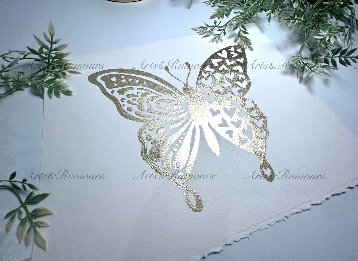 Gold Handmade Watercolor Butterfly Painting