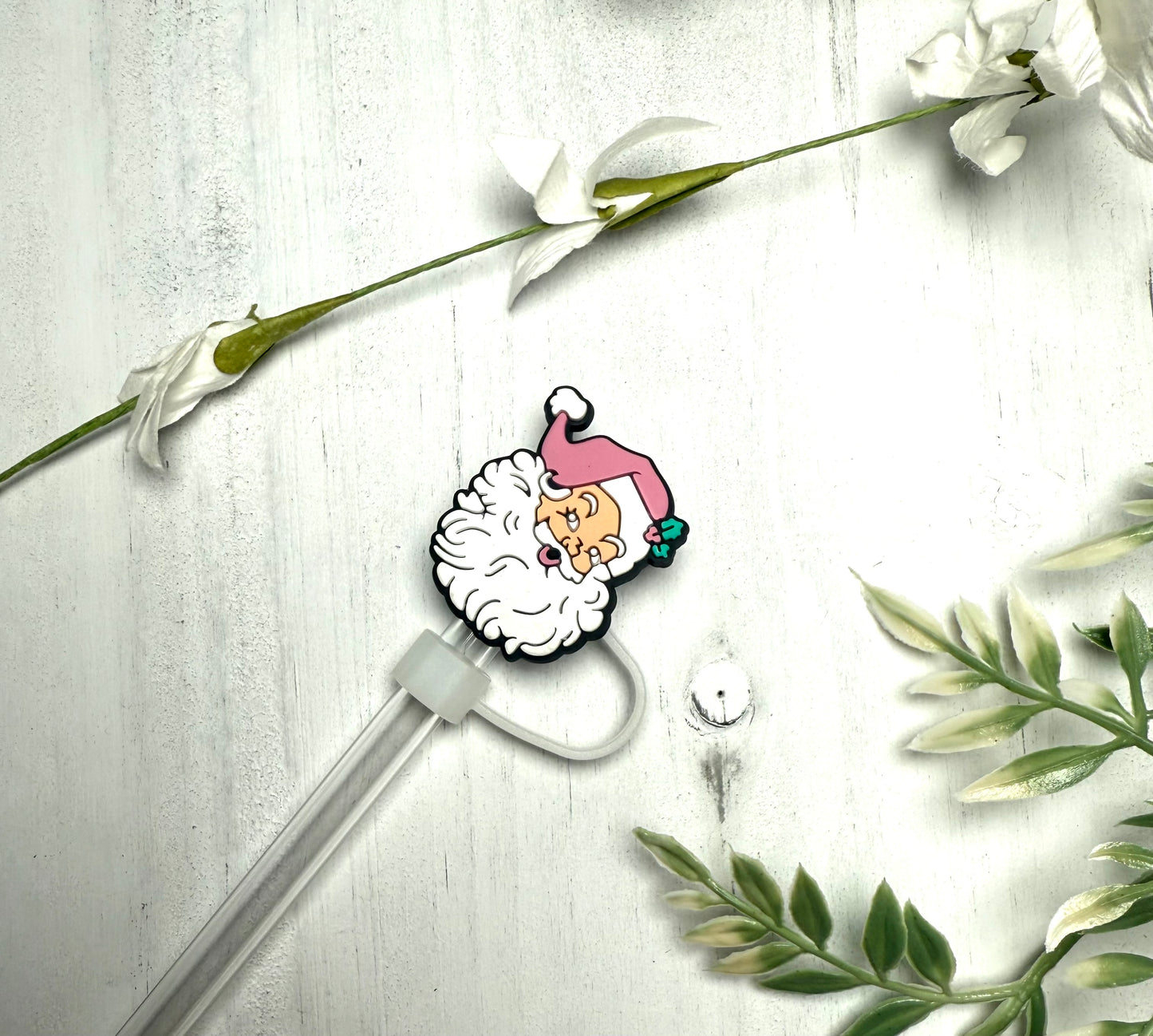 Pink Santa 8mm Straw Topper