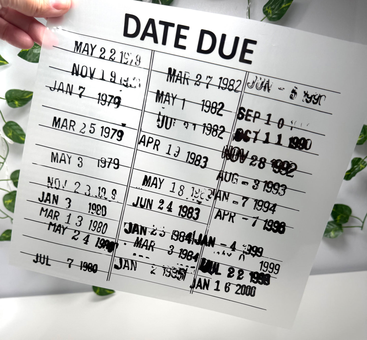 Date Due Single Color DTF