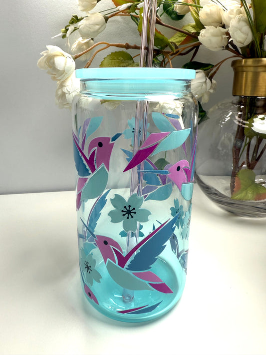 Humming Bird W/Pink Glass Straw