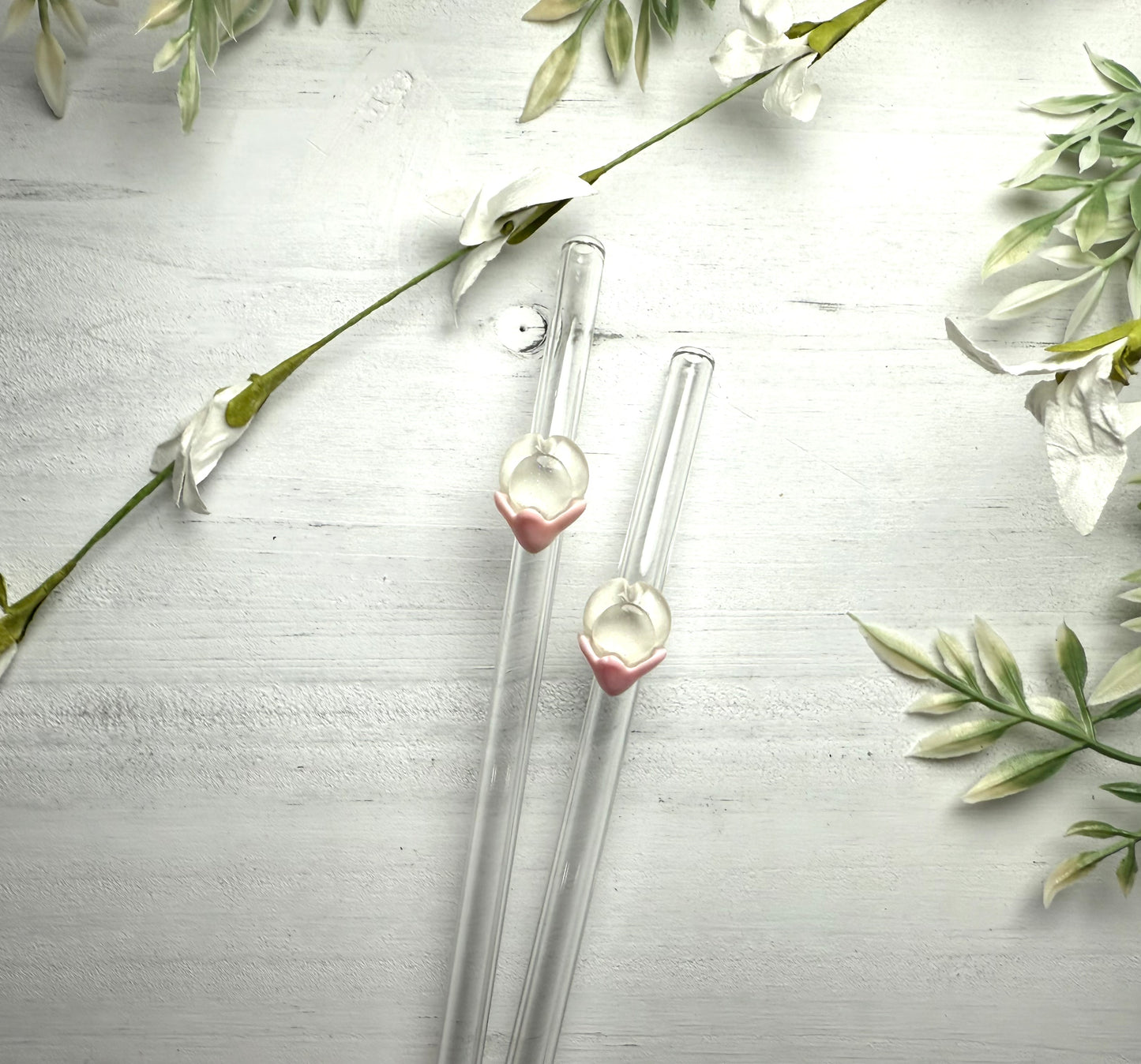 White Cherry Blossom Bud Glass Straw
