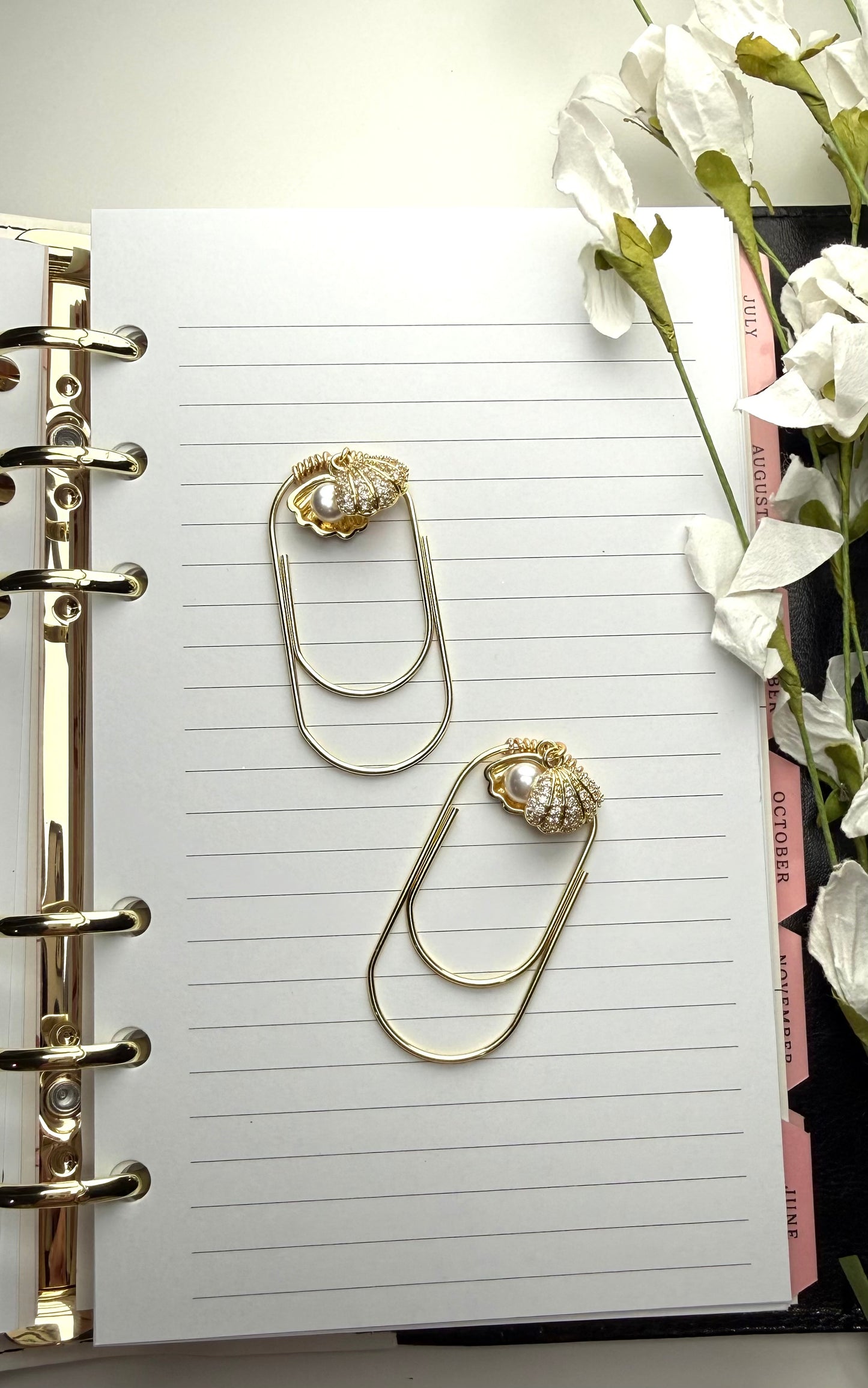 Gold Pearl Clam medium Paper Clip-Handmade
