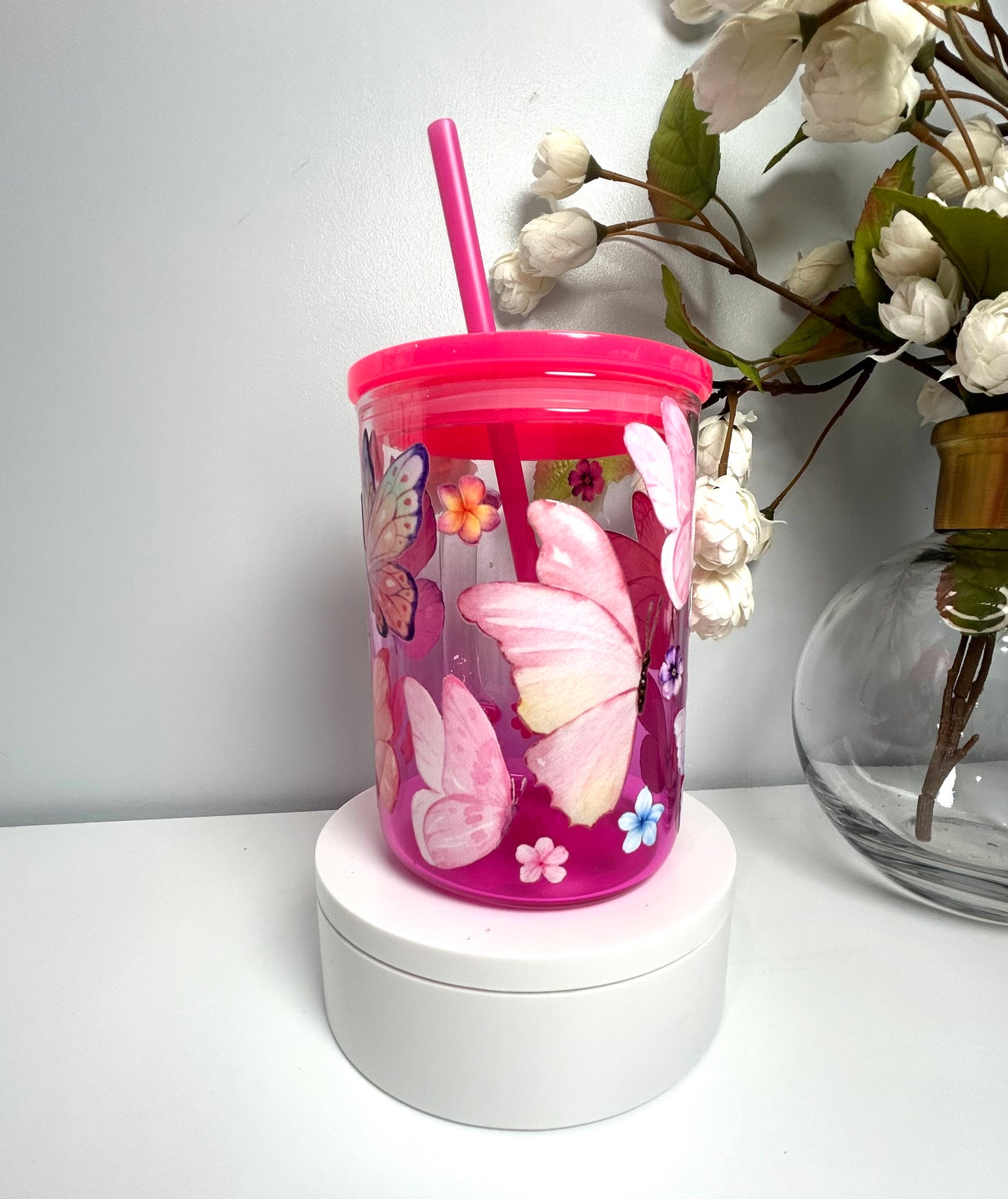Pink butterfly mug