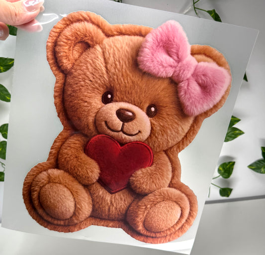 Fluffy Bear Pink Right Bow DTF