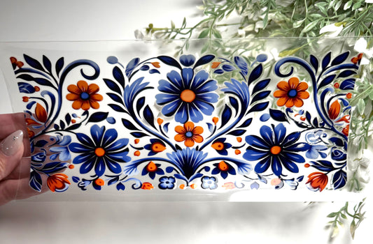 Blue & Orange Flowers UVDTF