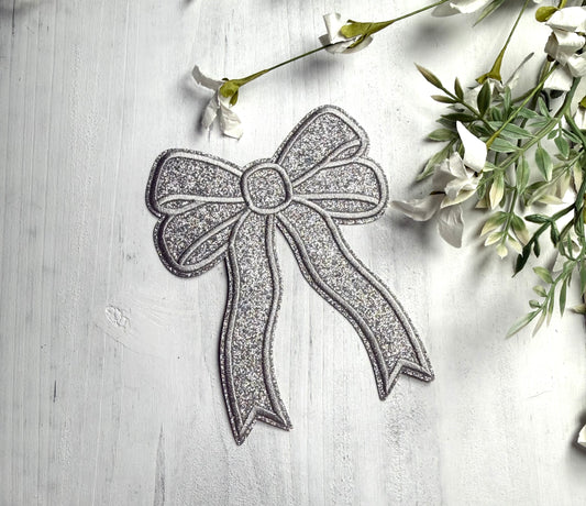 Silver Coquette Bow Patch