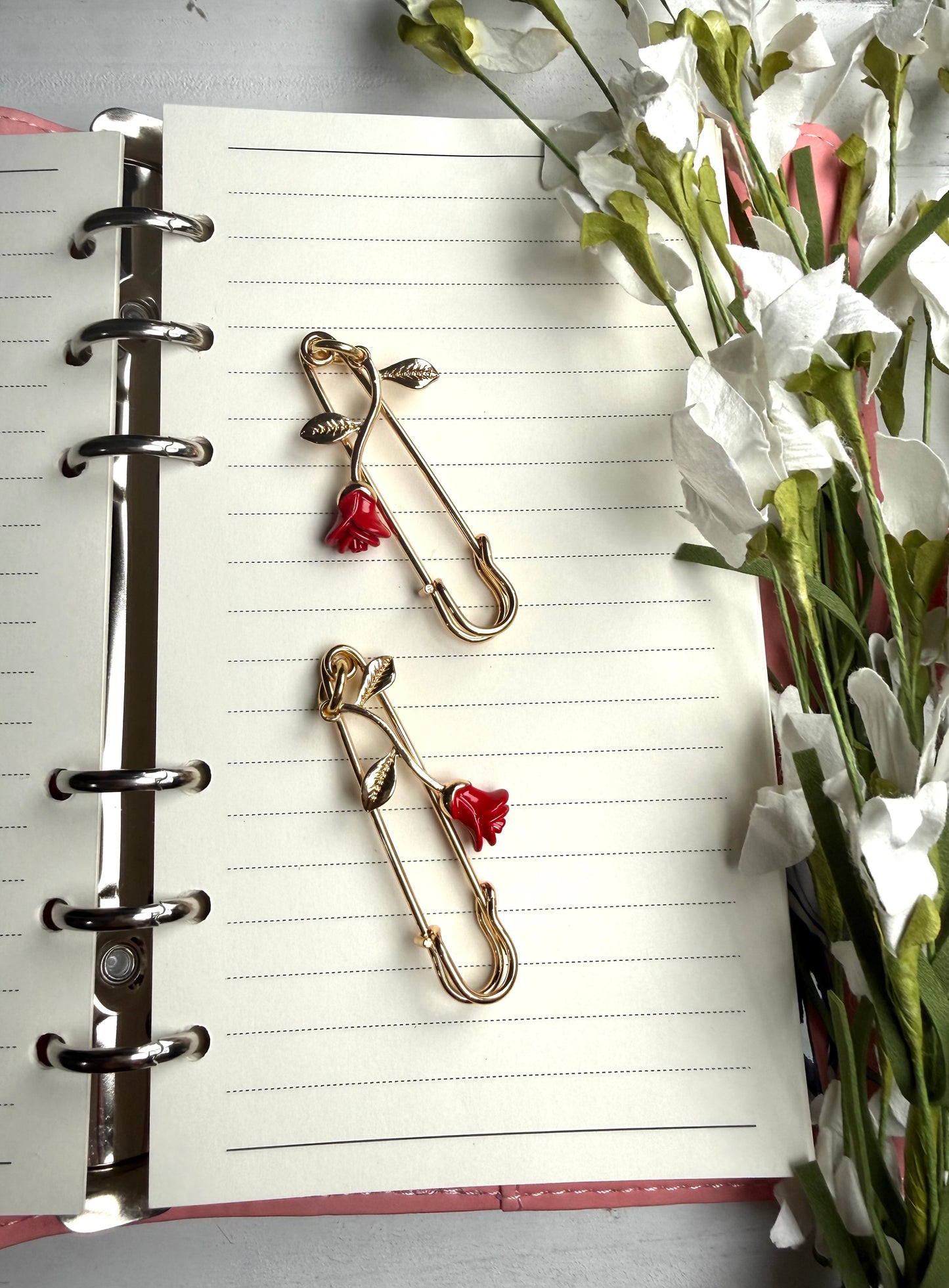 Hanging Rose Safety Pin -Planner Charms (Handmade)