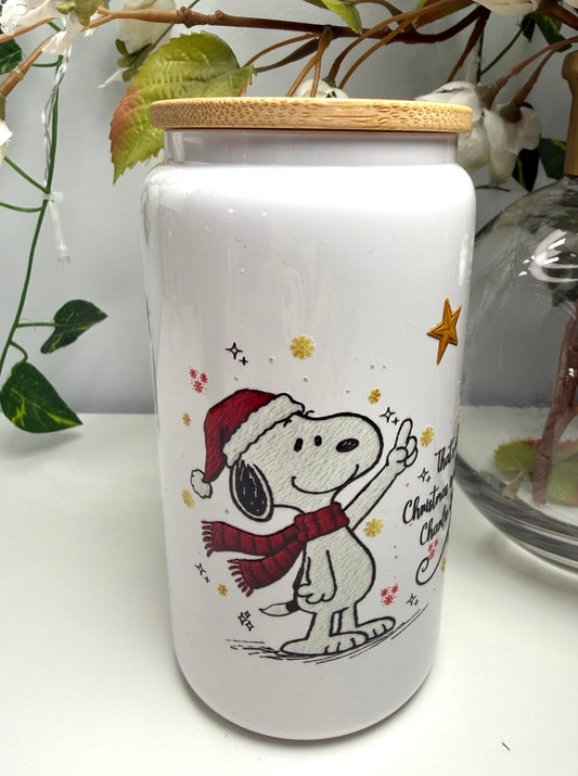 Christmas Dog Glass Cup W/Lid