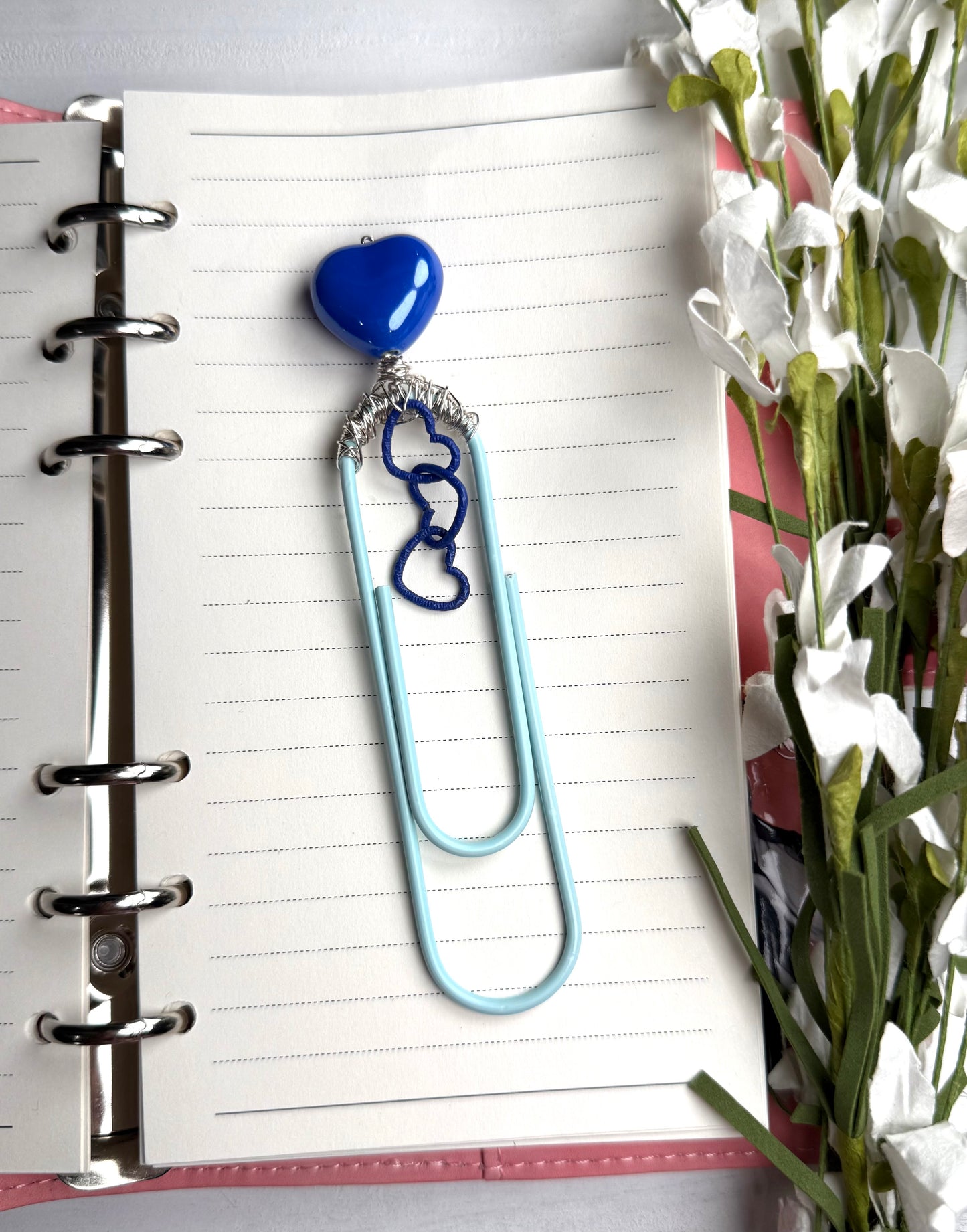 Hearts of Blue Jumbo Paper Clip ( Handmade)