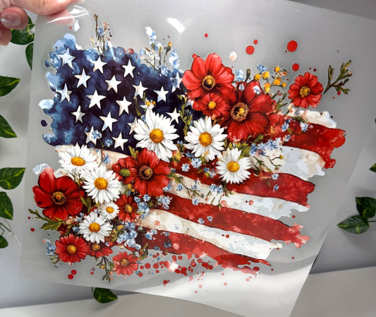 Floral American Flag DTF