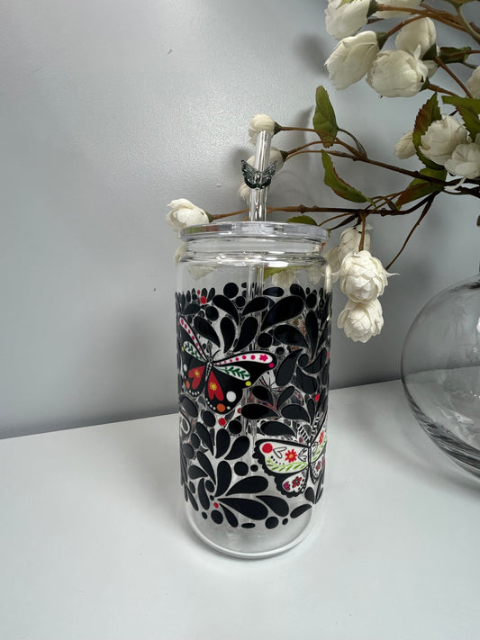 Black Butterfly W/Butterfly Glass Straw