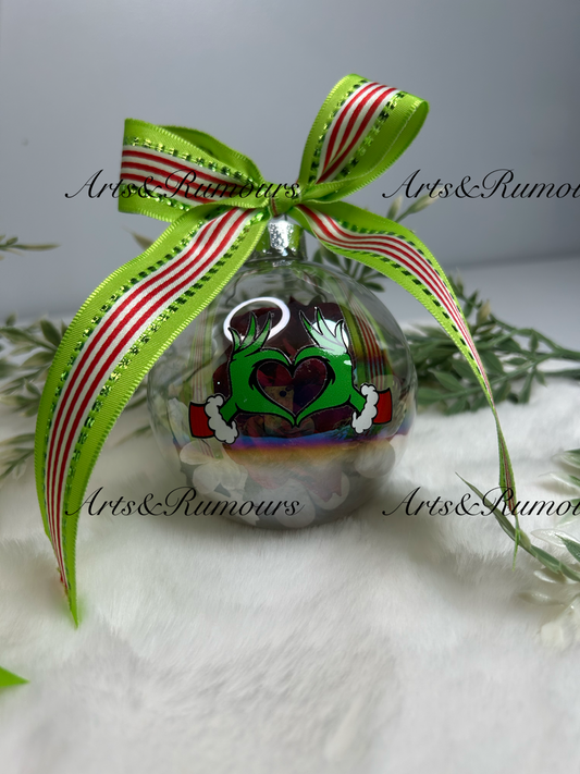 Heart flower grinch ornament
