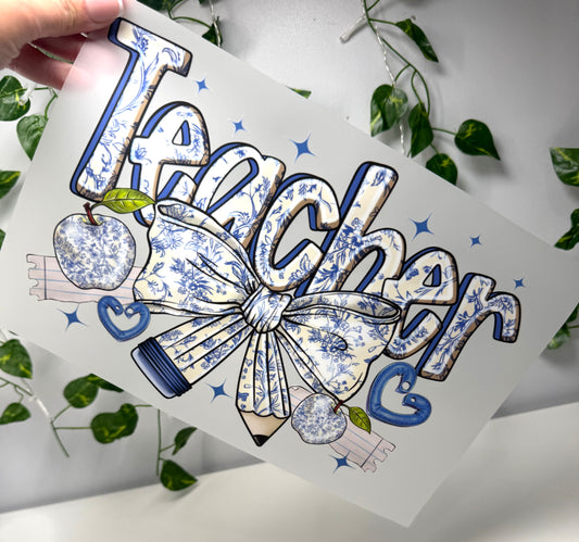 Blue Floral Teacher DTF