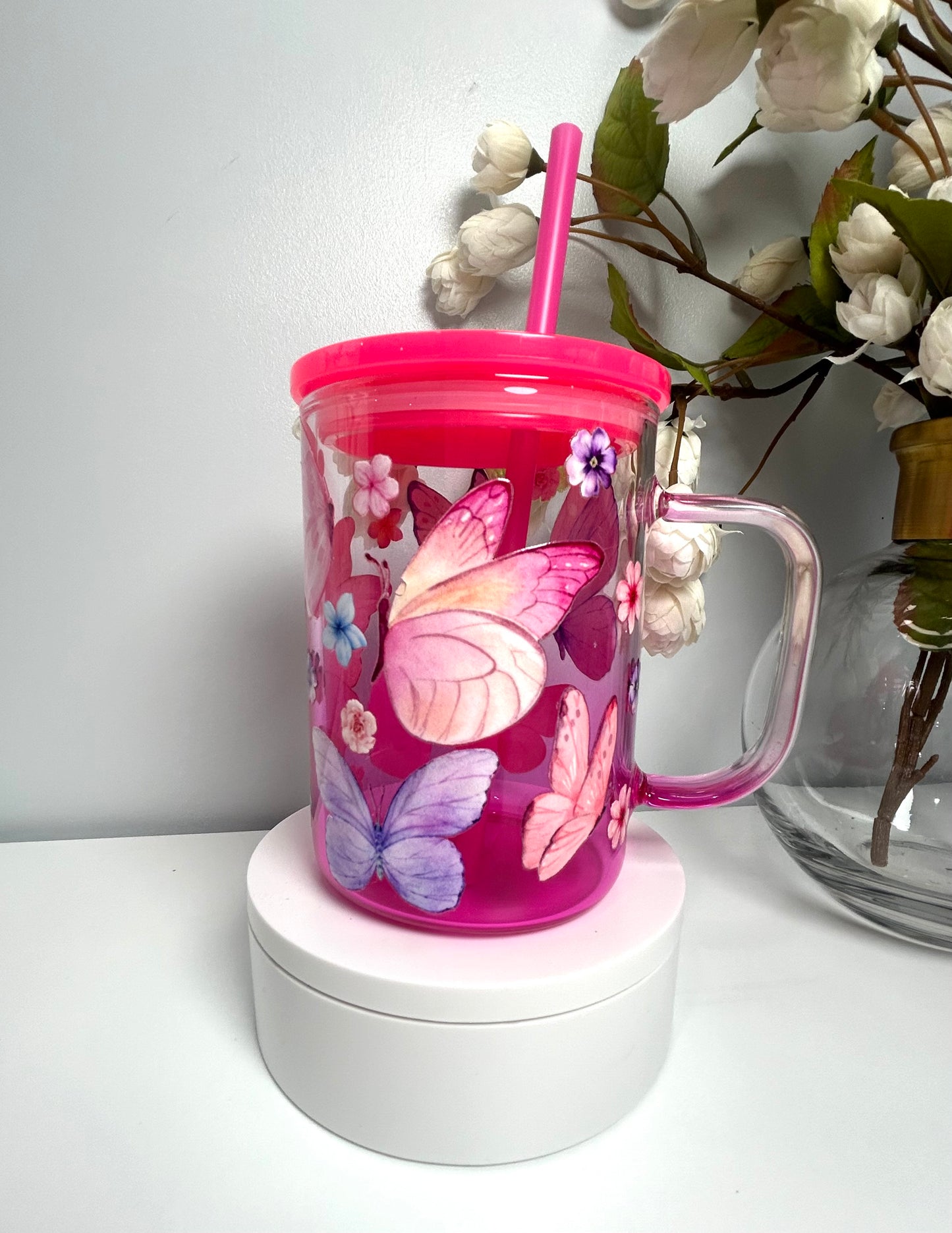 Pink butterfly mug