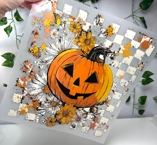 Checkered Floral Pumpkin DTF