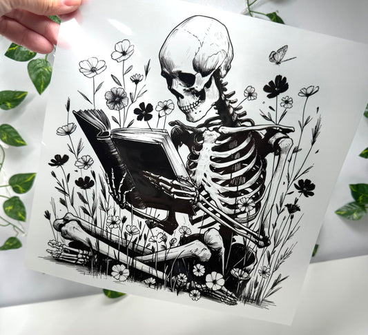 Skeleton Floral Book Single Color DTF