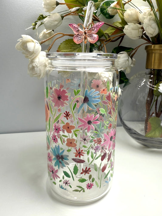 Colorful Flowers W/ Butterfly Straw