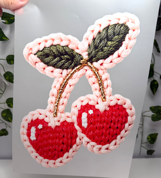 Crochet Heart Cherries DTF