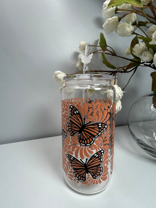 Brown Butterfly W/ Butterfly Glass Straw