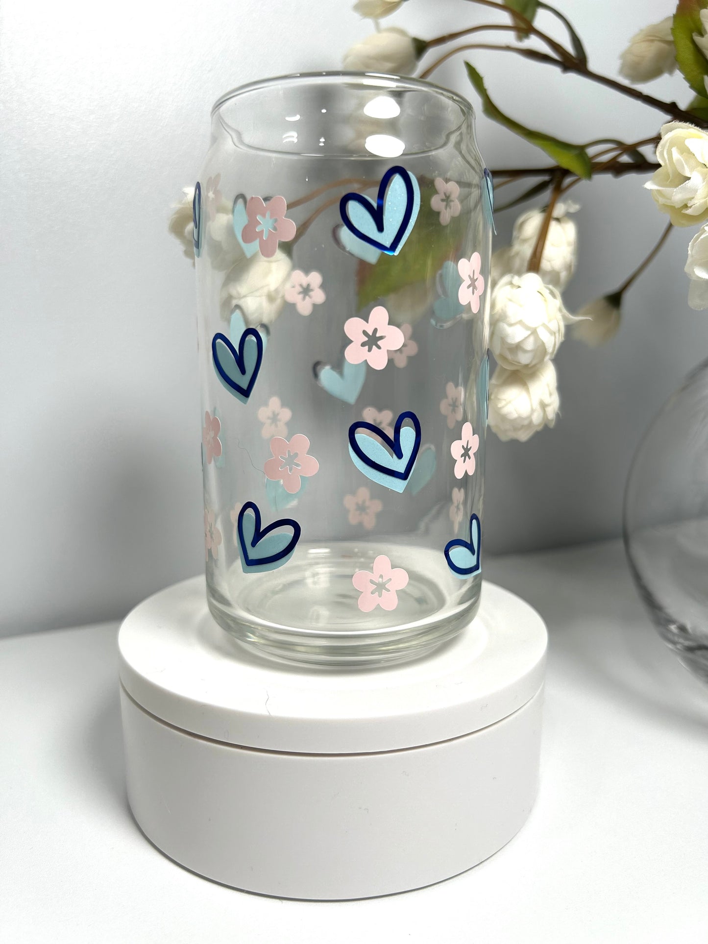 Blue Hearts Glass Cup