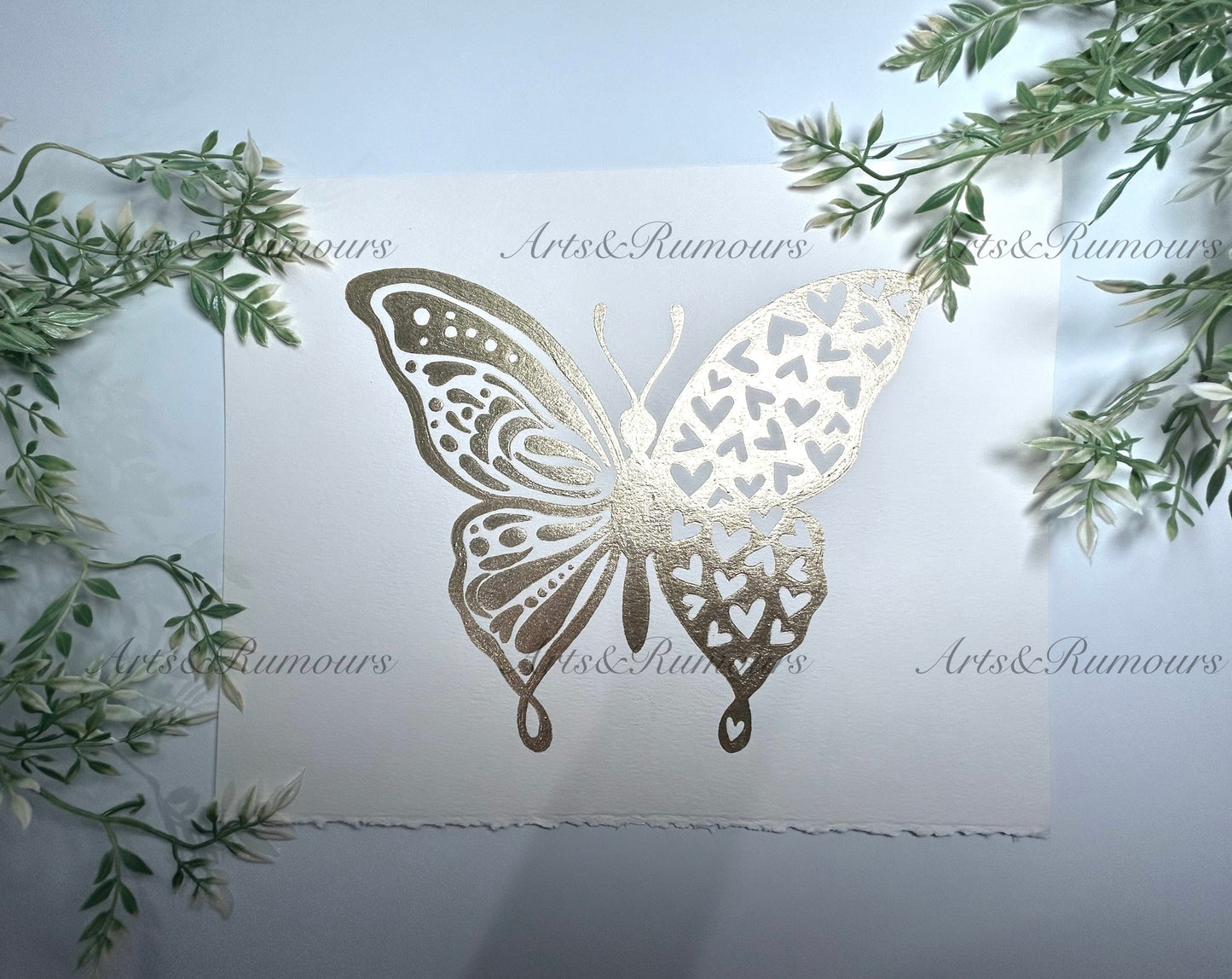 Gold Handmade Watercolor Butterfly Painting