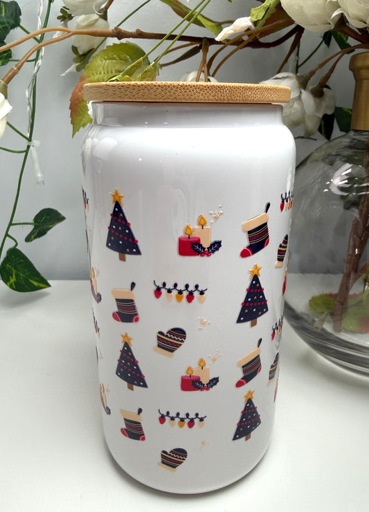 Purple Christmas Tree 16 oz Glass Cup