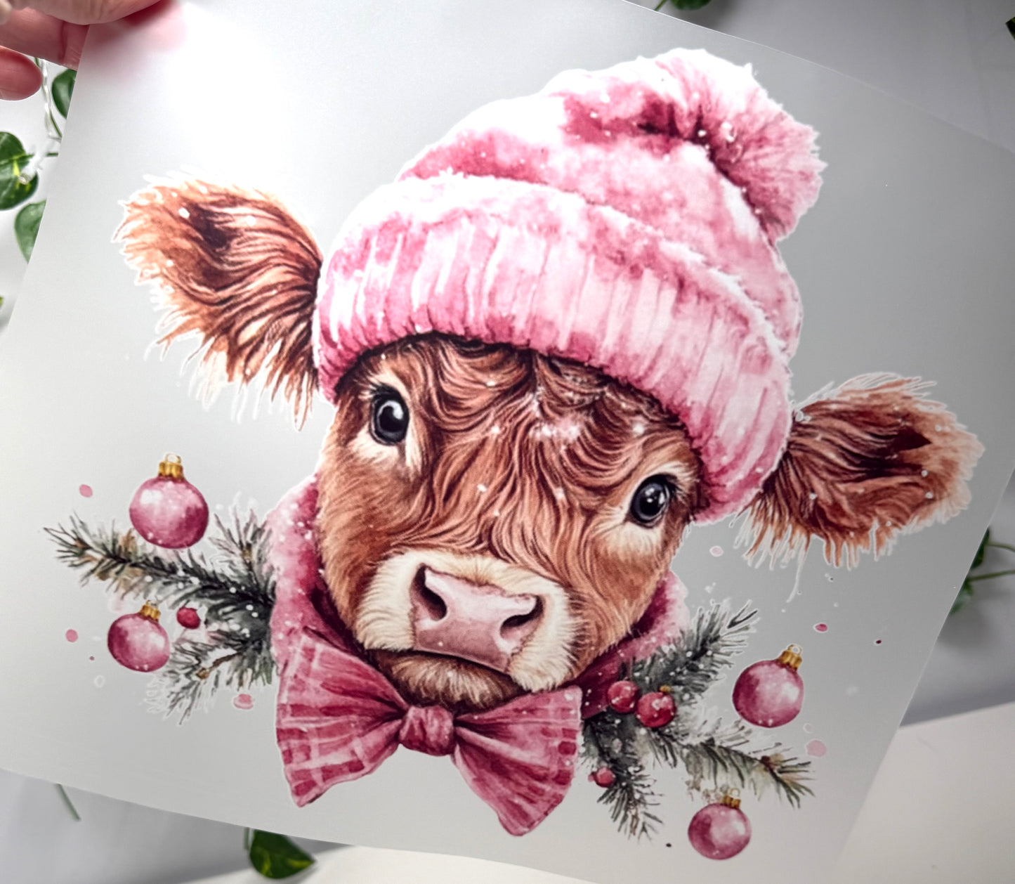 Pink Beanie Cow DTF