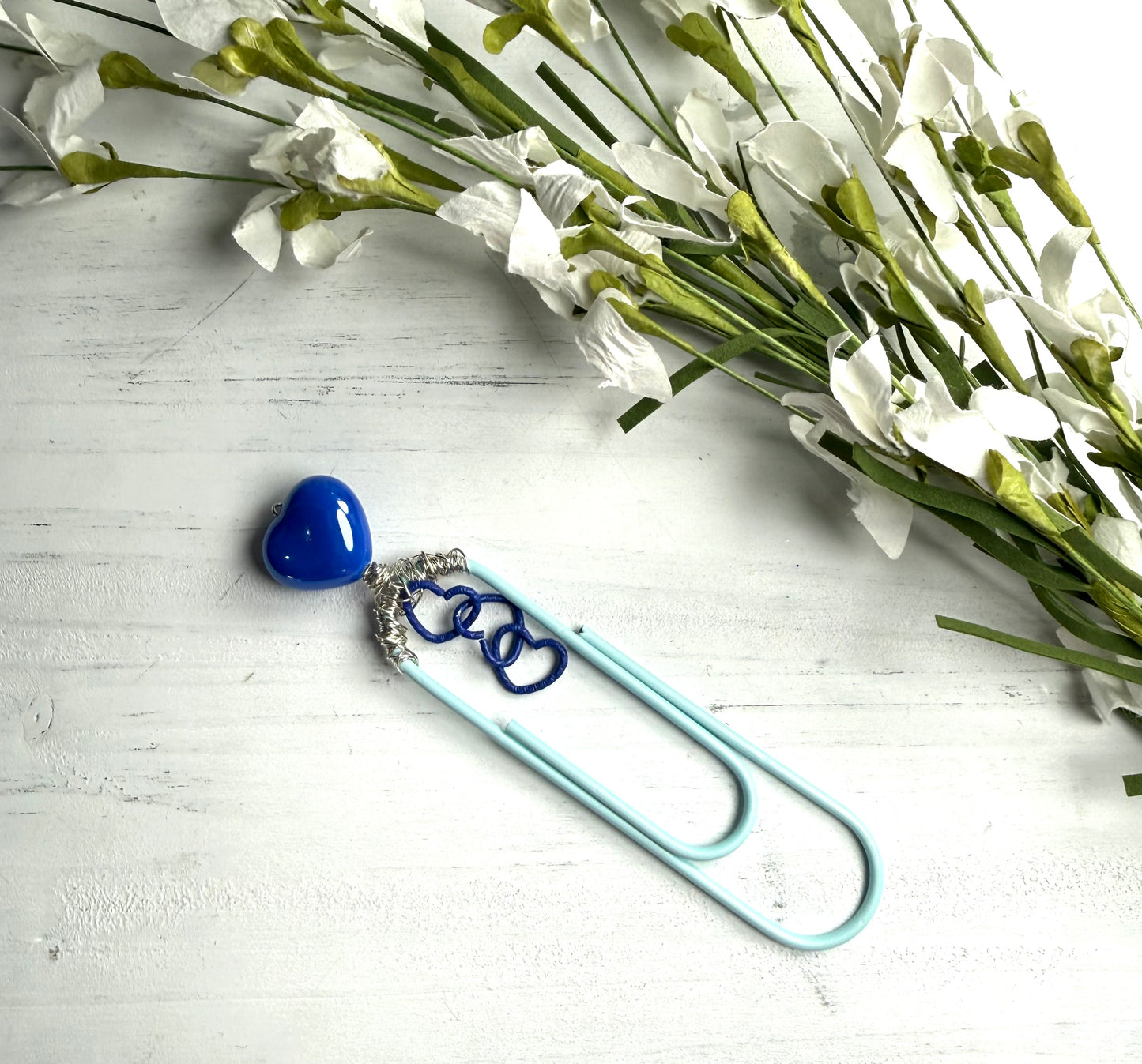 Hearts of Blue Jumbo Paper Clip ( Handmade)