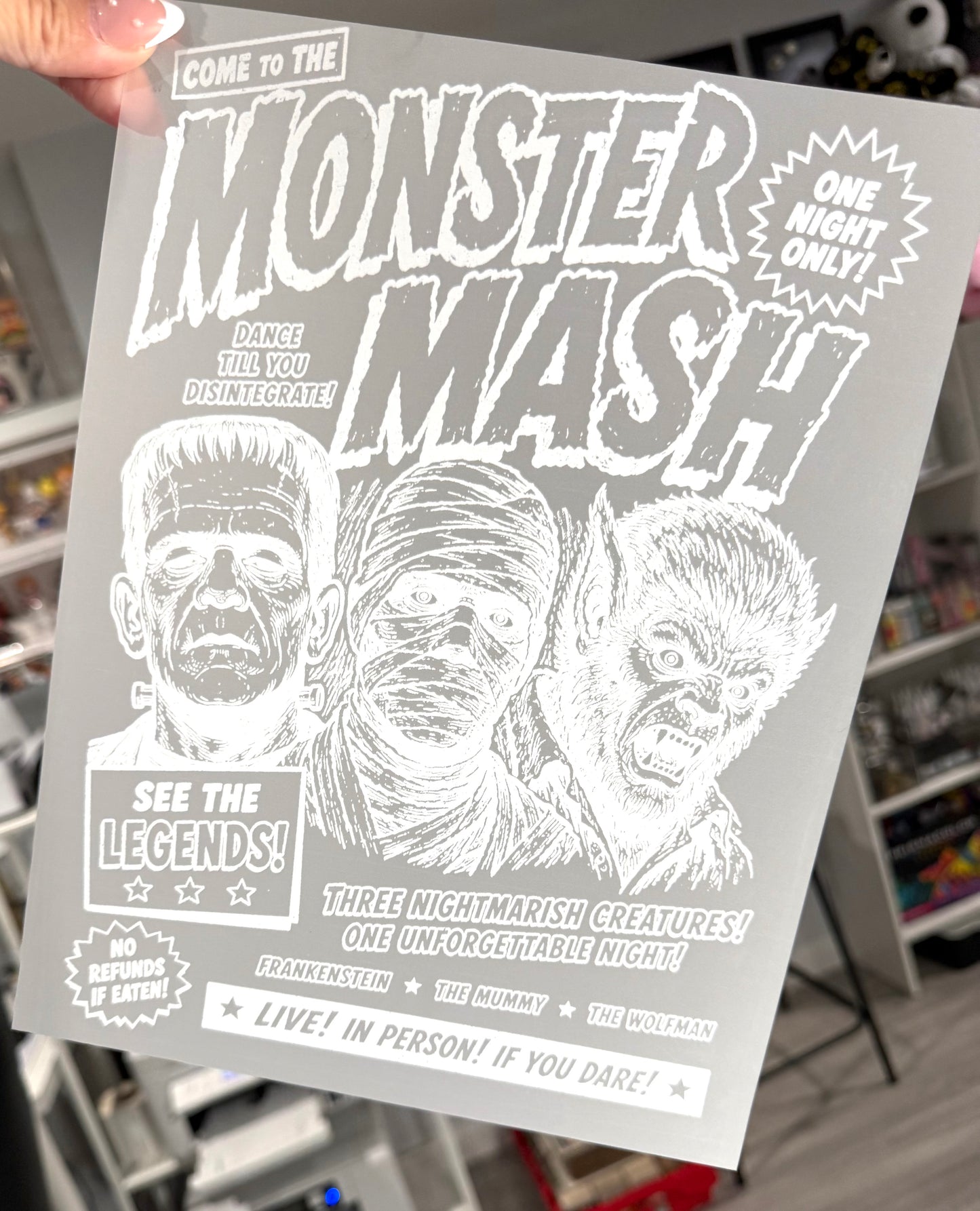 White Monster Mash (Dark Garments) Single Color DTF