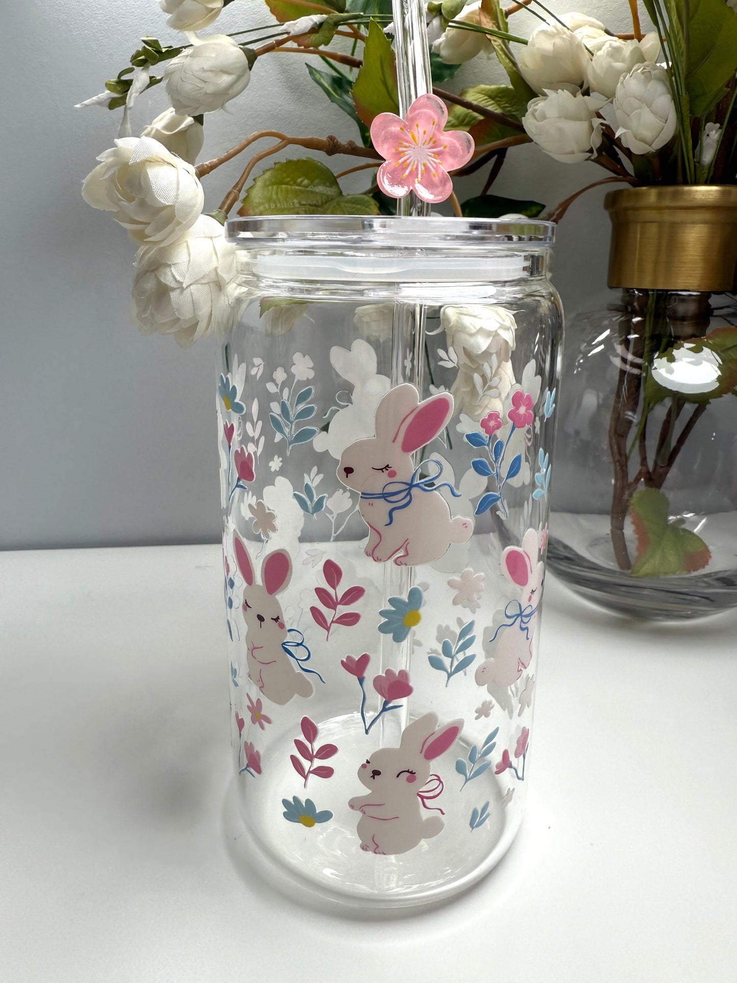 Bunny Flowers W/Cherry Blossom Straw
