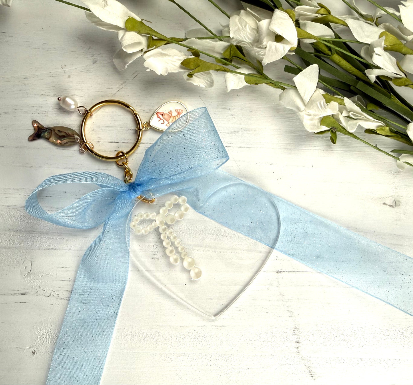 Heart of Pearls Keychain-Handmade