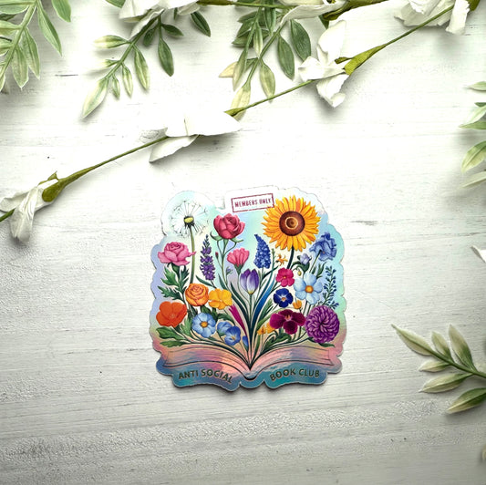 Book & Flowers Waterproof Sticker