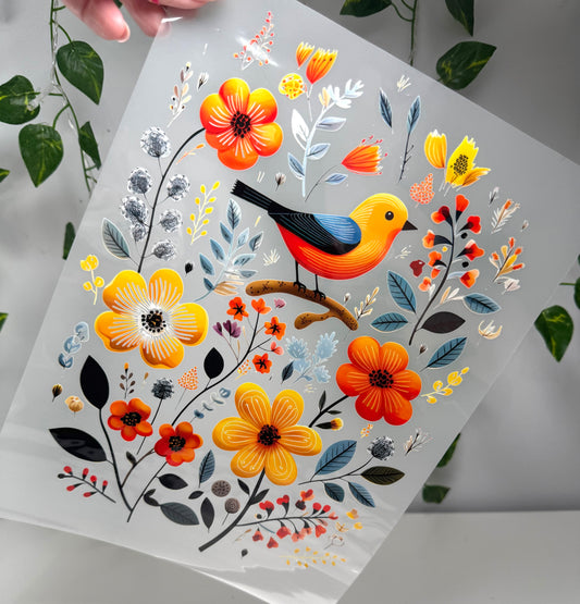 Bright Flowers Bird DTF