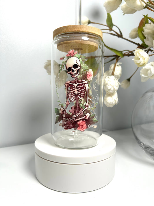 20 oz Flower Skeleton Glass Can