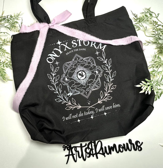 Onyx Storm Tote Bag W/Purple Bow