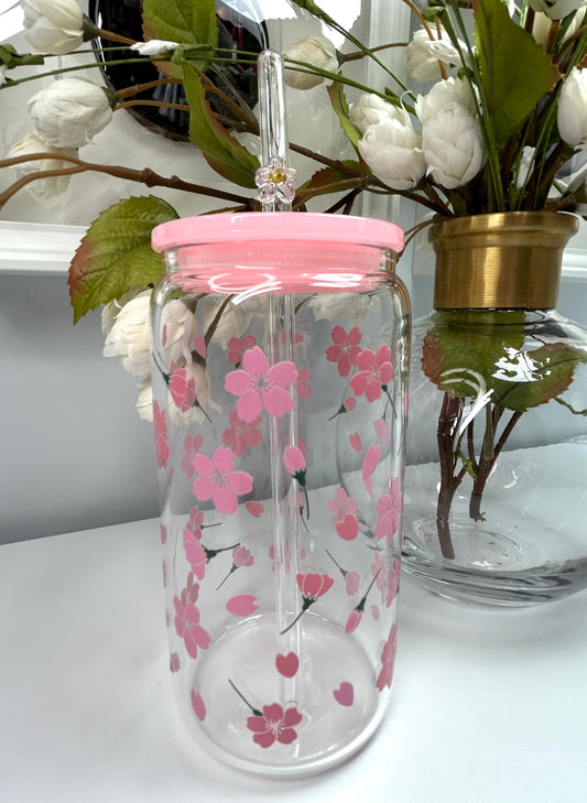 Cherry blossom W/Flower Glass Straw