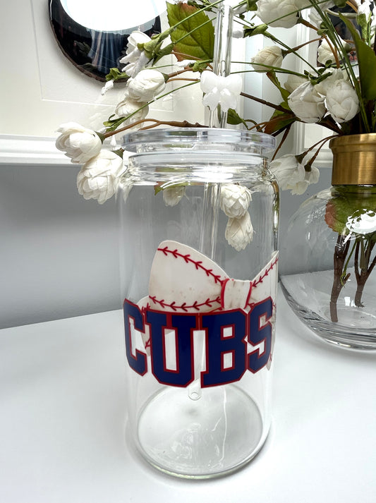 Cubs W/Bow Glass Straw