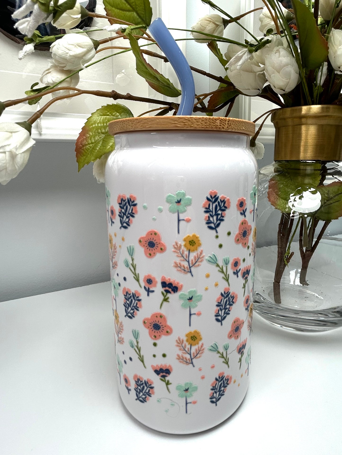 Spring flowers W/Jade Straw