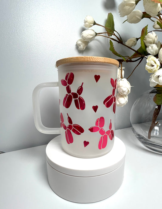 Red Balloon Dog Frosted Glass Mug
